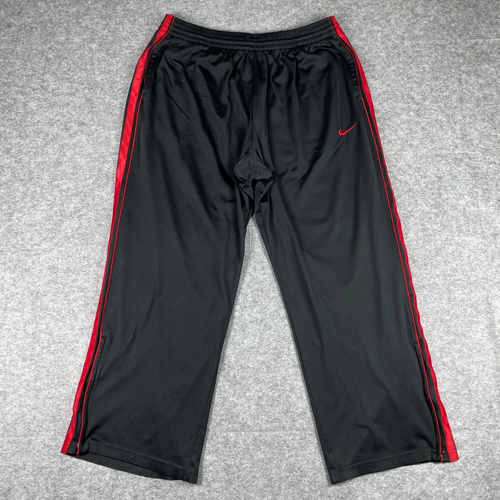 Nike Track Pants Mens XXL Black Red Stripe Zipper Ankle Athletic 383953-010